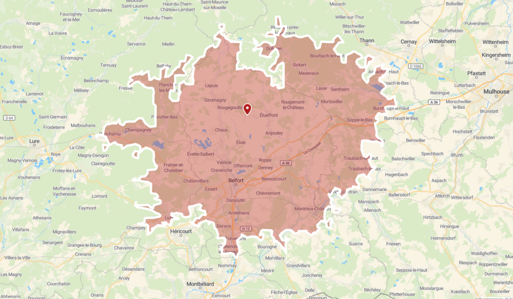 Carte d'intervention de l'entreprise SOSGAF pour la destruction de nid de guêpes et de frelons